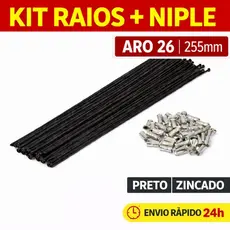 Raio Bike Aro 26 255mm 2.0 Preto Zincado Fino com Niples Prata