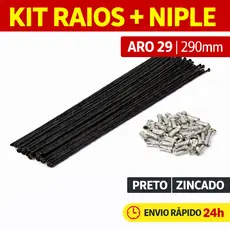 Raio Bike Aro 29 290mm 2.0 Preto Zincado Aço Fino com Niples Prata