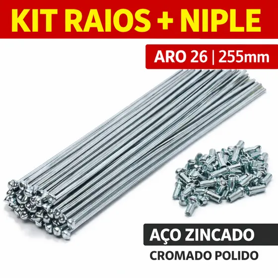Raio Bike Aro 26 255mm 2.0 Fino Zincado Cromado Aço com Niples