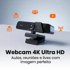 Câmera Webcam 4K Ultra HD USB com Tampa de Privacidade para PC e Notebook 3840x2160p (SIGMA-W780M)