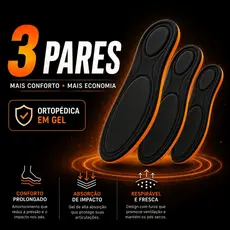 Kit 3 Pares Palmilha em Gel Ortopédica Anatômica Anti Impacto Conforto Macia Absorção de Choque