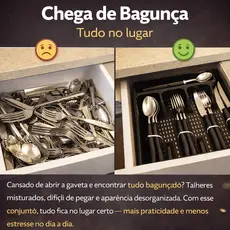 Talheres 17 Peças Porta Talheres Organizador Preto Jogo Completo