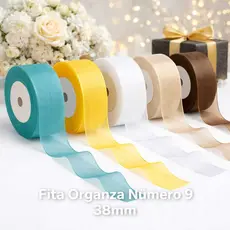 Fita Organza Nº9 38mm 10m/20m para Laços Profissionais Artesanato e Decoração