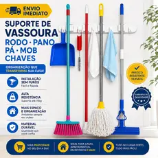Suporte Parede Organizador Vassoura Rodo Pá Mop Pano Chave Branco