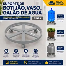 Suporte Apoio Botijão Gás Vaso Galão Água Base Rodinha Cinza
