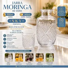 Jarra Moringa de Vidro 500ml com Copo Tampa 145ml Sky Portátil