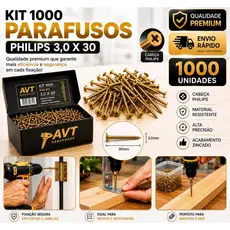 Kit 1000 Parafuso Philips 3,0 x 30 ChipBoard Aço Cabeça Chata Para Compensado Parede MDF Madeira