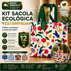 Kit 2/4/8 Sacola Ecológica Estampada Impermeável Reutilizável Feira Mercado Praia Dobraveis Eco Bag