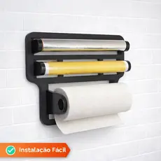 Porta Papel Toalha Cozinha Triplo Suporte Preto Rolo 4 Em 1
