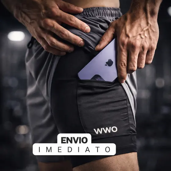 Kit 2 OU 1PÇ Bermudas Masculinas 2 em 1 Academia com Bolso Interno c/Forro interno Compressão