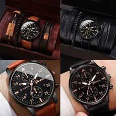 Relógio Masculino De Quartzo Com Pulseiras Kit Elegante Casual Estilo Luxo Presente Masculino
