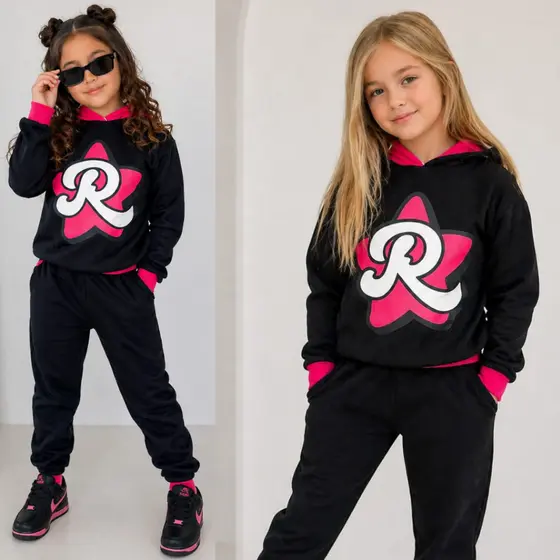 Conjunto Infantil Juvenil de Inverno Moletinho Estiloso os Rosas Foguete