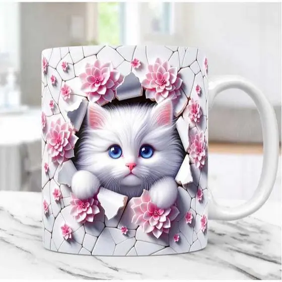 Caneca Gatinha 3D Rosa 325 ml Porcelana