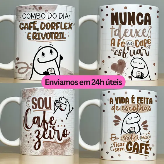 Caneca Personalizada Porcelana - Xícara com Frases e Engraçadas - Café - Bento Flork Meme Cafe - Xicara Personalizada