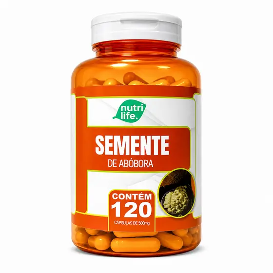 Suplemento de Semente de Abóbora 120 Cápsulas 500mg Nutri Life | Contribui para a saúde da próstata