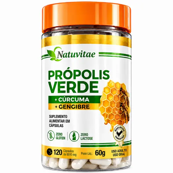 Natuvitae Própolis Verde + Gengibre + Cúrcuma Vitaminas C D3 Zinco 120 cápsulas Imunidade antiviral