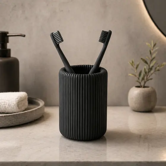 Porta Escova de Dente Canelado Decorativo para Bancada do Banheiro Moderno
