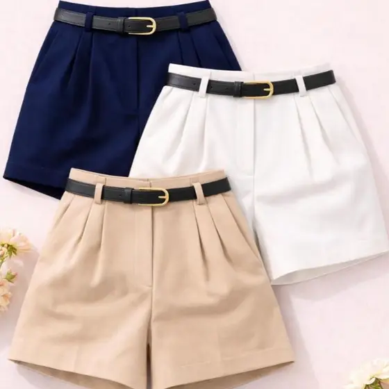 Kit 3 Shorts Alfaiataria Feminino Cintura Alta Com Cinto Elegante