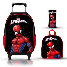 KIT MOCHILA ESCOLAR HOMEM ARANHA LANCHEIRA ESTOJO RODINHAS DE SILICONE E MOCHILA DE COSTAS
