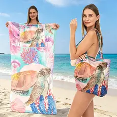 Toalha de praia dois em um, bolsa multifuncional dobrável para armazenamento de toalhas de praia, bolsa de ombro, toalha