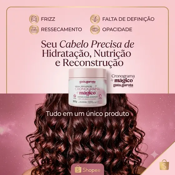 Máscara Creme de Tratamento para Cronograma para Cabelo Cacheado e Ondulado Gata Garota