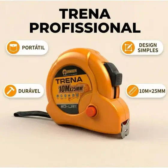 Trena Métrica 5 7.5 10 metros Profissional Emborrachada com Trava Fita de Aço