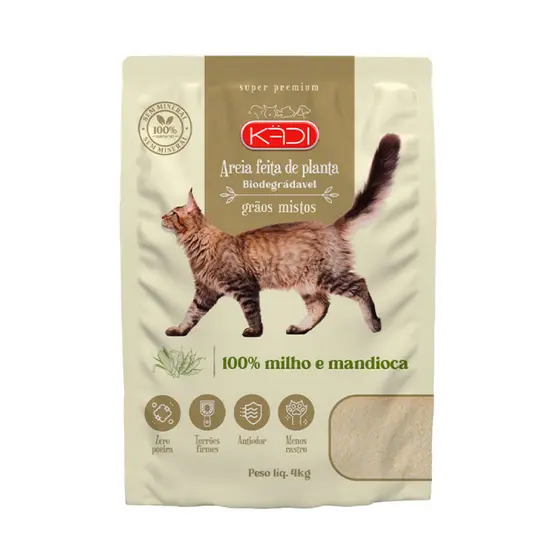 Areia Higiênica Kadi Milho e Mandioca Grãos Mistos 4 kg