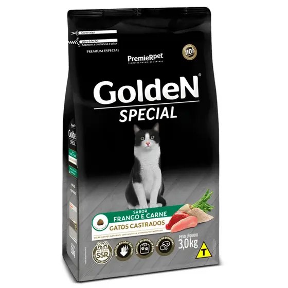 Ração Golden Gatos Special Carne e Frango Castrados 3kg