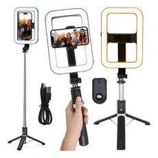 Ring Light Luminária Led Pau de Selfie Com Tripé Até 1,2 M e Suporte De Celular Controle Wireless