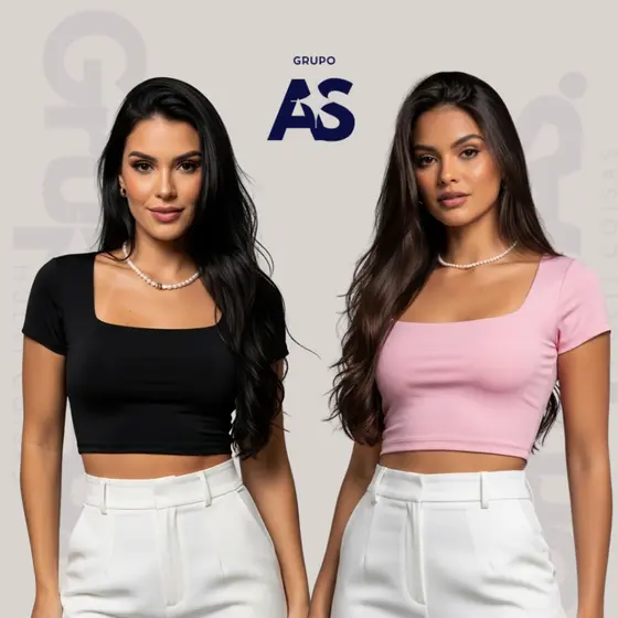 Kit 2 Blusinha Baby Look Cropped - Suplex Elastano Moda Feminina Justa Viral