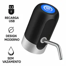 Bomba de Água para Galão Dispensador Automático USB Recarregável Cor Preta 1Unidade/2Unidades