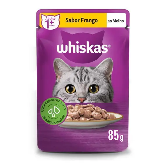 Ração Úmida Whiskas Sachê Frango ao Molho para Gatos Adultos 85 g