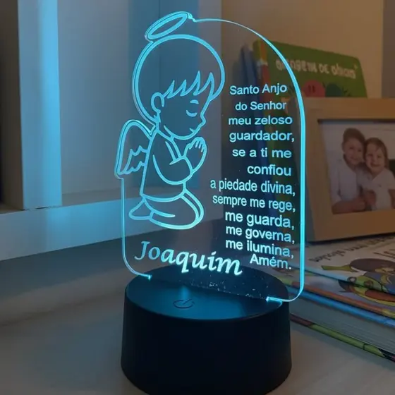 Luminária Personalizada Santo Anjo Decorativa Led em Cores