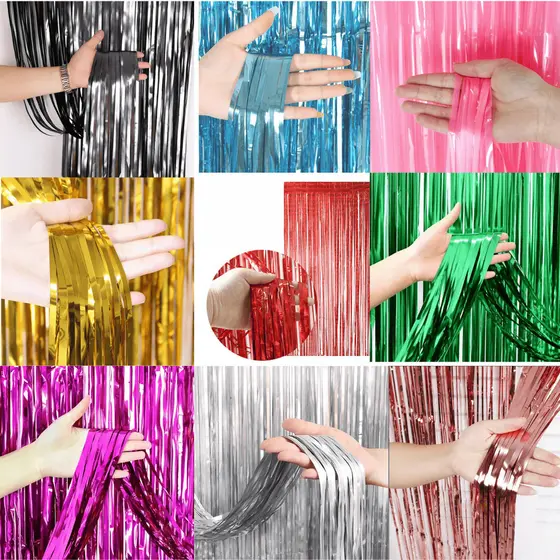 Cortina Metalizada Brilhante 2x1m com Fitilhos – Transforme sua Festa com um Painel Incrível Decoraçao Aniversario