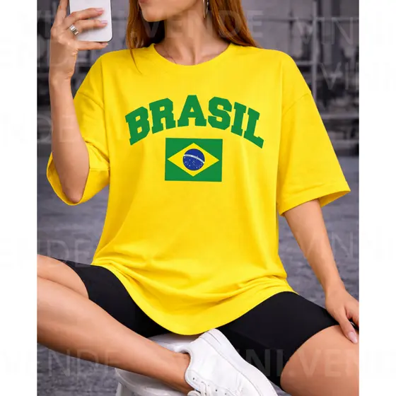Camiseta Brasil  Copa Bandeira Premium Minimalista Algodão Conforto Luxo Casual Top