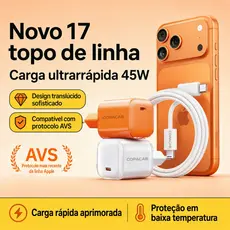 Fonte carregador 45W PD USB - C Super Rápido + Cabo USB-C para iPhone 15 16 17 18 Pro Max e Samsung/Android original