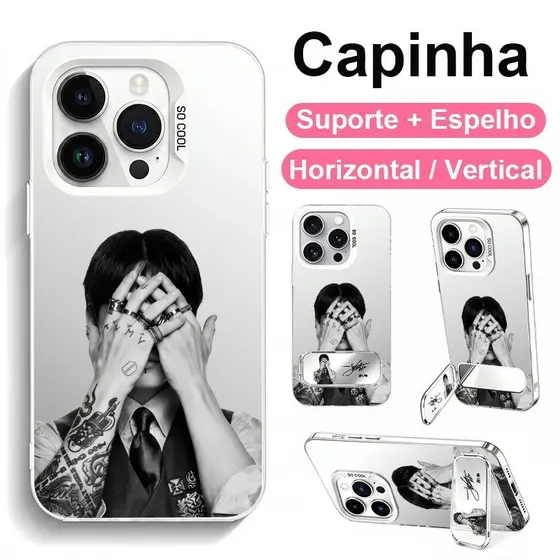 Capinha com espelho e suporte para todos os modelos de iPhone 11 12 13 PRO 14 15 Pro Max 16 E 17 Plus XR BTS