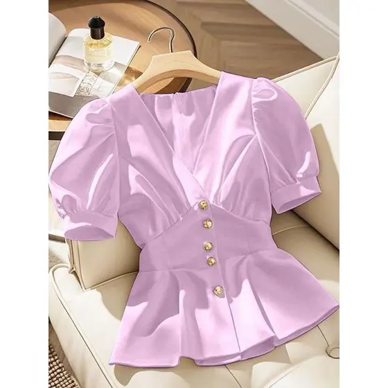 2025 verão moda High-End requintado pequena camisa superior luz maduro nicho francês rosa camisa de manga curta novo est
