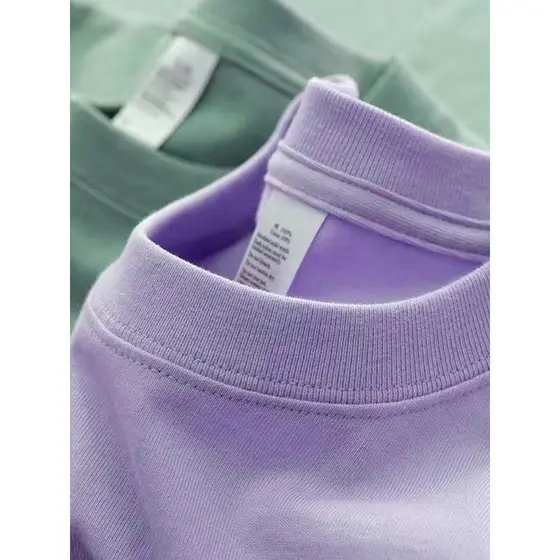 Xinjiang algodão 220g pesado puro algodão verão roxo manga curta camiseta senhoras solto masculino feminino mesmo estilo