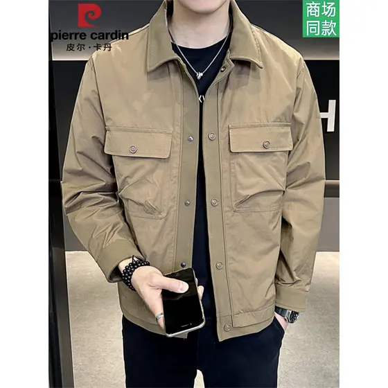 Pierre Cardan lapela ferramentas jaqueta Casual masculina 2025 outono novo estilo bonito jaqueta masculina acolchoada to
