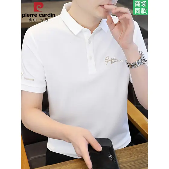 Pierre Cardan Counter Lapela Genuína Penteado Algodão Camisa POLO de Manga Curta Masculina Verão Fino Camiseta Casual Ma