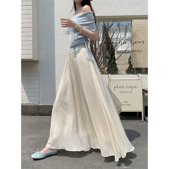 2026 primavera verão Streamer gaze saia branca feminina elegante bainha grande fada gaze saia Drape pequena linha a saia