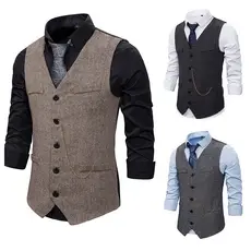 Amazon desejo Cross-Border tamanho europeu masculino espinha de peixe corrente de lã único Breasted cabeleireiro colete