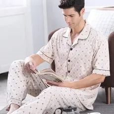 Sonho pijamas masculinos verão puro algodão calças de manga curta fino pai de meia-idade ternos masculinos de verão