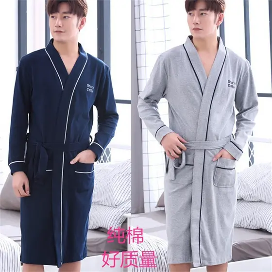 Sonho primavera outono camisola de algodão puro masculino manga comprida médio-idoso Yukata pijamas Plus Size masculino