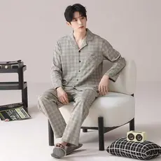 Sonho pijamas de algodão puro masculino primavera outono manga comprida Cardigan adolescente pai solto tamanho grande Ho