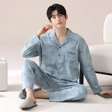 Dream [Venda quente acumulativa 50 milhões + peça] Pijama masculino primavera roupa externa de algodão puro cardigã de m