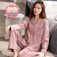 Sonho pijamas de algodão puro com almofadas no peito feminino primavera outono manga comprida 2026 novo estilo doce pode