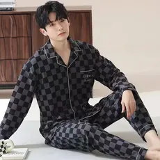 Sonho pijamas masculinos primavera outono manga comprida puro algodão estilo fino mais gordura plus Size verão cara gord