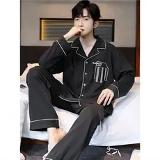 Sonho pijamas de algodão puro masculino primavera outono manga comprida estudantes do ensino médio simples verão outono